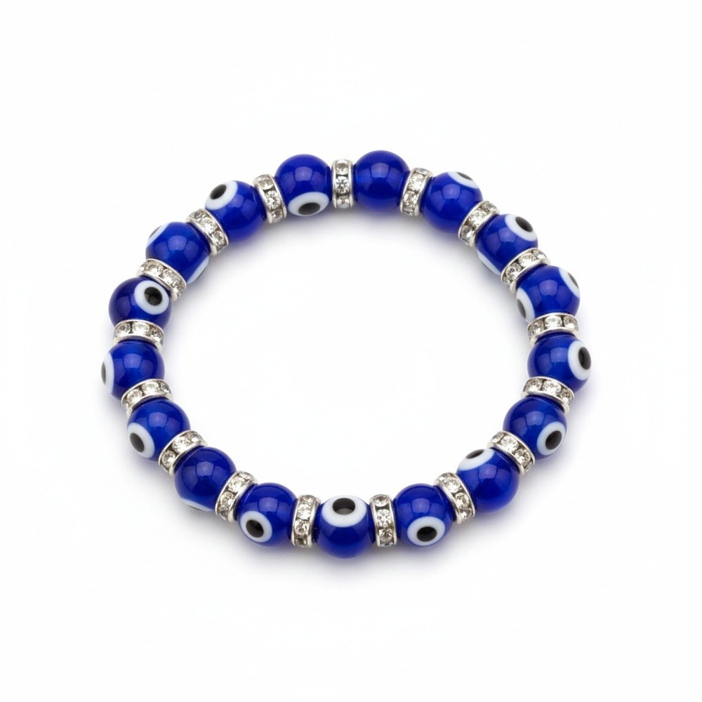 Blue Evil Eye Beaded Bracelet Rhinestone Charm‎ Stretch Boho Fashion Jewelry